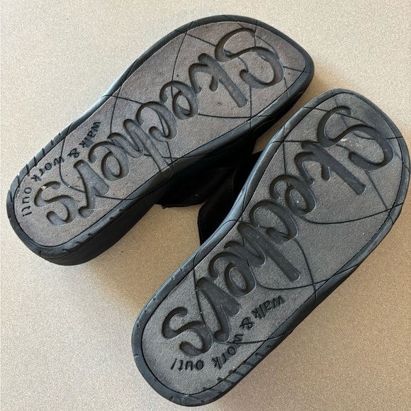 Skechers Tone Ups Black Sequin Platform Flip Sandals - Picture 7 of 8